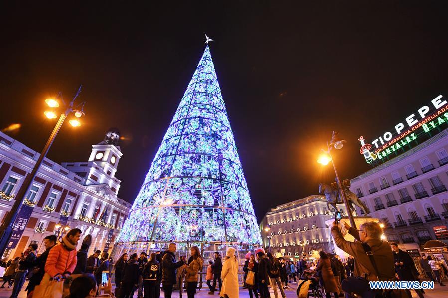 Christmas lights herald start of Christmas, New Year celebrations in Madrid, Spain