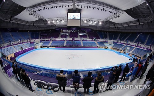 This photo taken Jan. 24, 2018, shows the Gangneung Ice Arena, the venue for short track speed skating and figure skating at the PyeongChang Winter Olympics, in Gangneung, a sub-host city of the Games. (Yonhap)