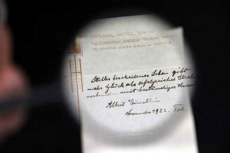 Note with Einstein's theory on life auctioned for $1.3 million