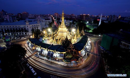 View of Sule Pagoda in downtown Yangon, Myanmar